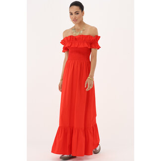 My Jewellery Rode maxi jurk met ruffles