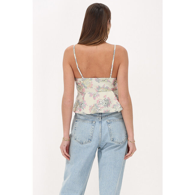 Beige jacquard bloemen top - Maat S