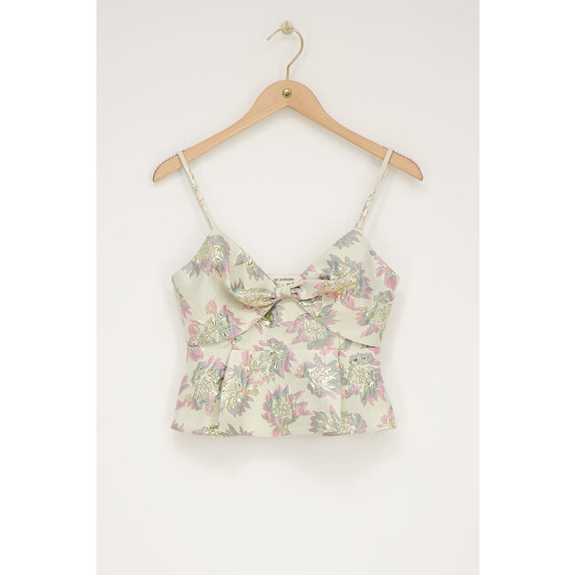 Beige jacquard bloemen top - Maat S