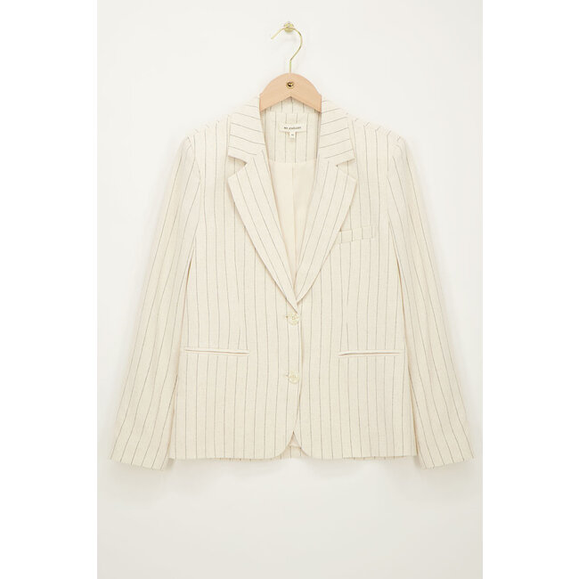 Beige linnen blazer met krijtstrepen - Maat S