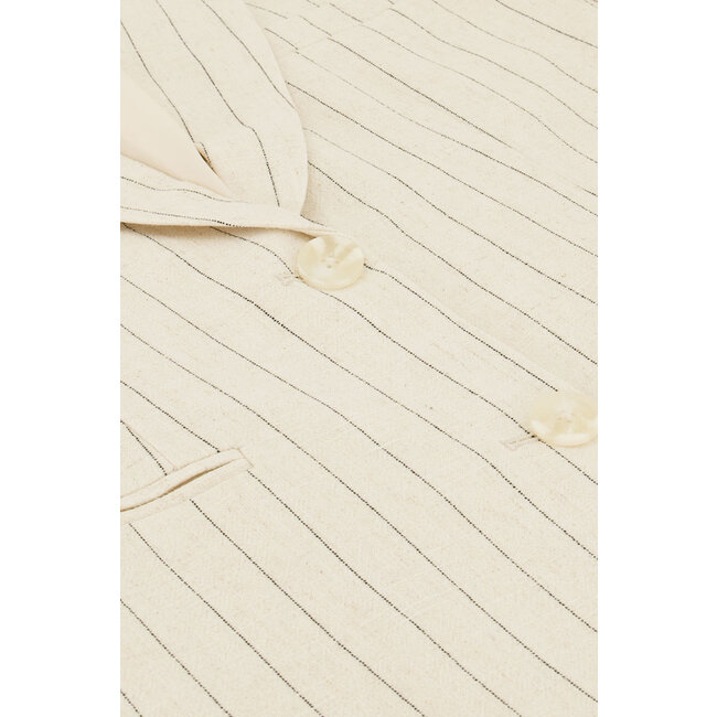 Beige linnen blazer met krijtstrepen - Maat S