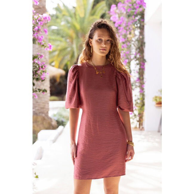 Roze jurk met strikjes satijnen look - Maat L