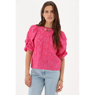 My Jewellery Roze jacquard top met pofmouwen en strikjes