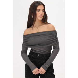 My Jewellery Donkergrijze off-shoulder top gedrapeerd