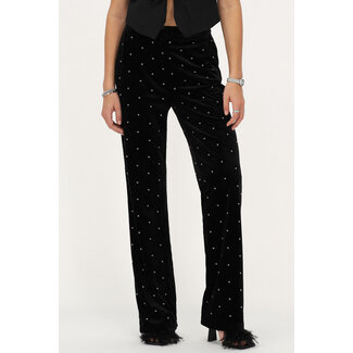 My Jewellery Zwarte velvet pantalon met kraaltjes