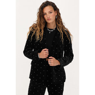 My Jewellery Zwarte velvet blazer met kraaltjes