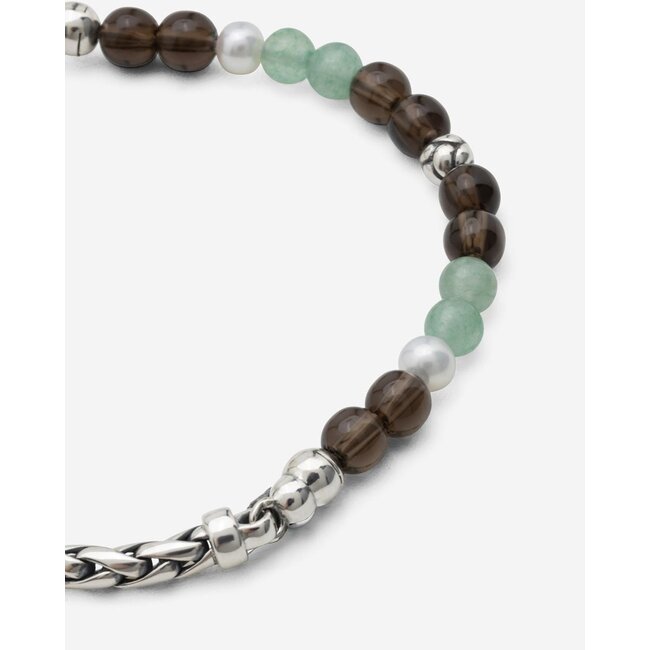Stacking Armband Spirit Bead Zilver Aventurine Smokey Quartz