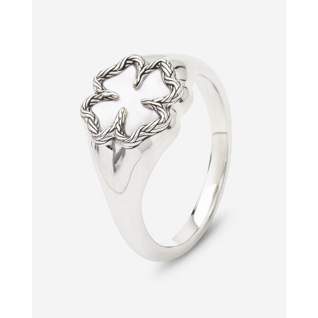 Signet Ring Katja Clover Mother of Pearl Zilver