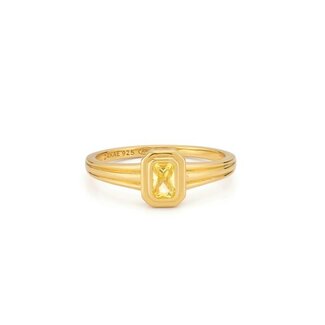 24Kae Ring met structuur en gekleurde steen - 124164Y