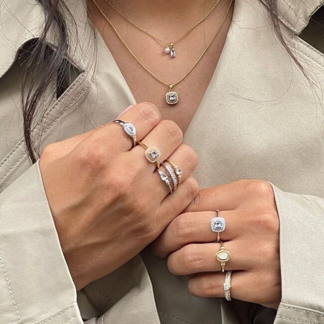 Ring met parels en gekleurde steen - 124166S