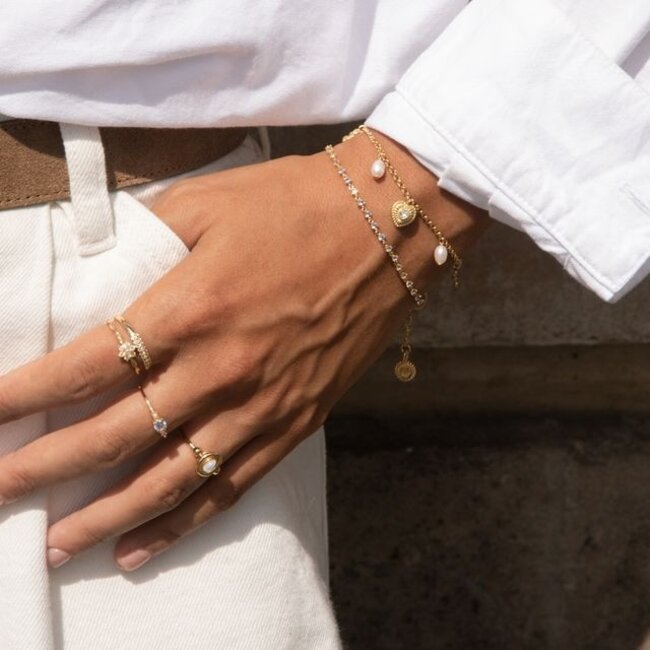 Ring met parels en gekleurde steen - 124166Y