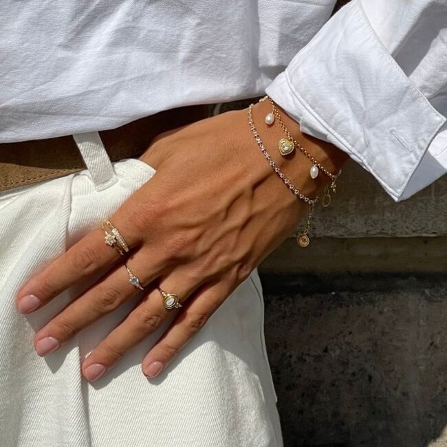 Bedelarmband met zoetwater parels - 22498Y