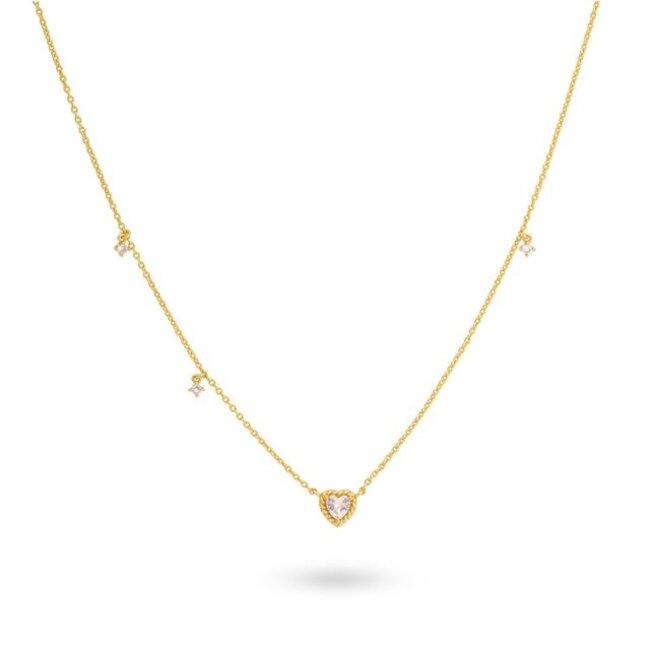 Ketting met roze hartjes steen - 32496Y
