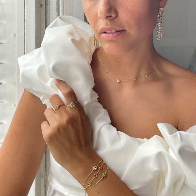 Ketting met roze hartjes steen - 32496Y