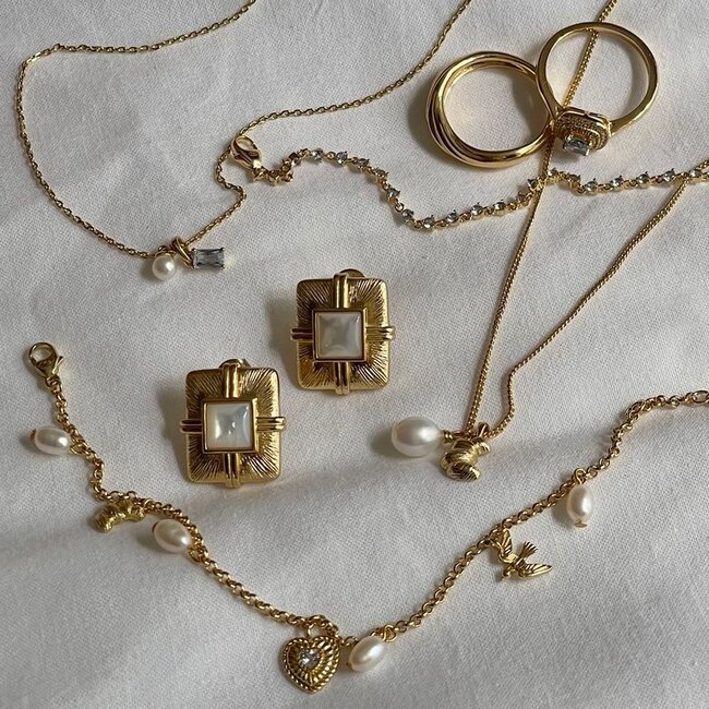 Ketting met gekleurde steen en zoetwater parel - 32497Y