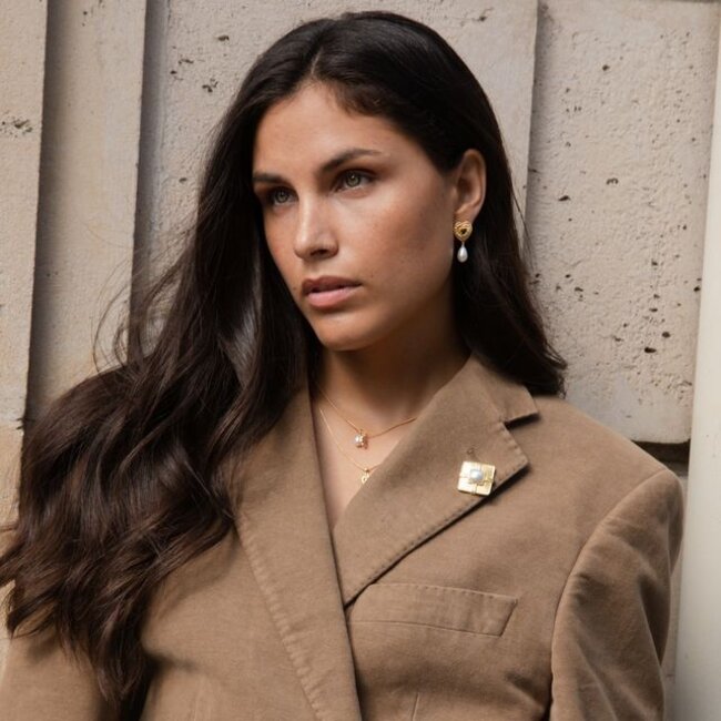 Hartvormige oorbel met parel - 424131Y