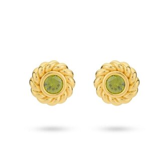 24Kae Ronde oorstud met groene steen - 424134Y