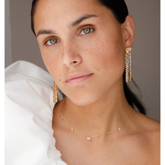 Hartvormige oorbel met roze stenen - 424142Y