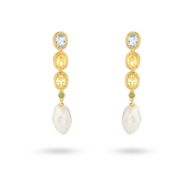 Oorbel met stenen en zoetwater parel - 424145Y