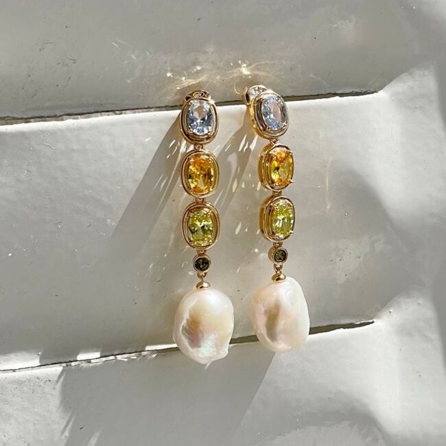 Oorbel met stenen en zoetwater parel - 424145Y