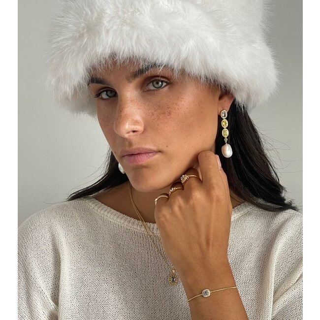 Oorbel met stenen en zoetwater parel - 424145Y