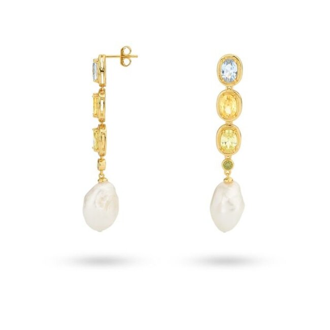 Oorbel met stenen en zoetwater parel - 424145Y