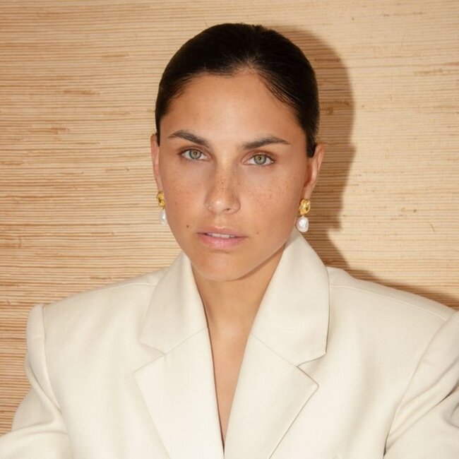 Oorbel met gekleurde steen en zoetwater parel - 424147Y