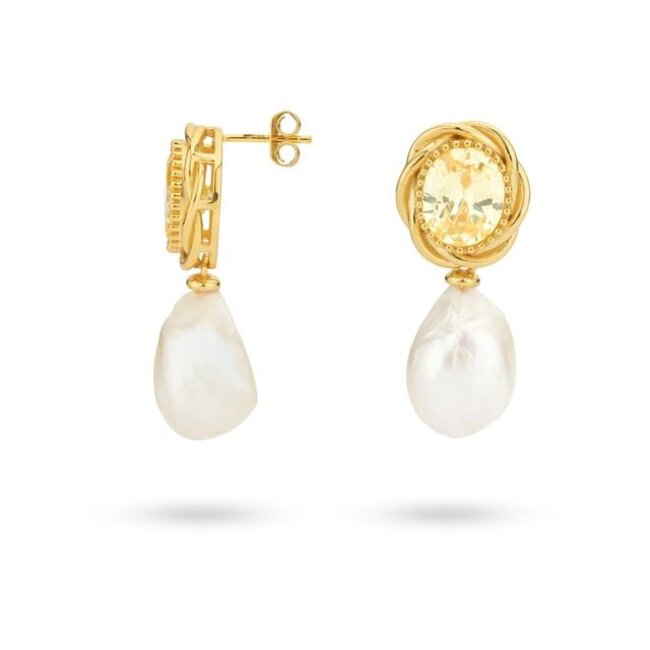 Oorbel met gekleurde steen en zoetwater parel - 424147Y