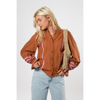 My Jewellery Cognac embroidery blouse met tapes