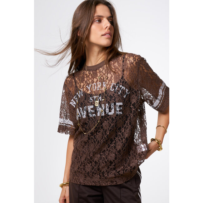 Bruine kanten top "New York Avenue"