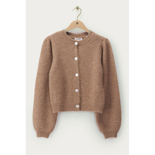 Beige vest met knopen en pofmouwen