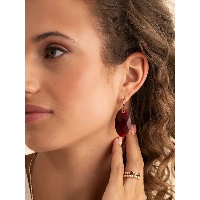 Oorbel Edelstenen Large Leaf Ruby Quartz