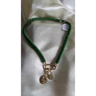 Fushi Amsterdam Ketting halfedelsteen slice groen met bedels