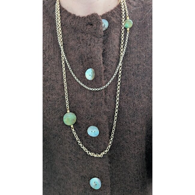 Dubbele ketting  schakel met stenen lang