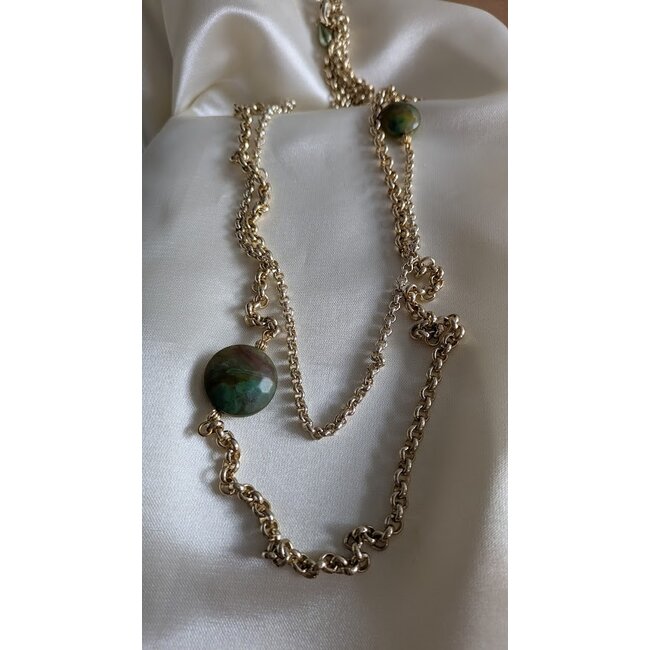 Dubbele ketting  schakel met stenen lang