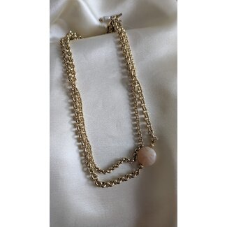 Camps en Camps Dubbele ketting  schakel en beige steen