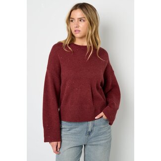Gimme Fashion Glinsterende gebreide trui - Karmozijnrood