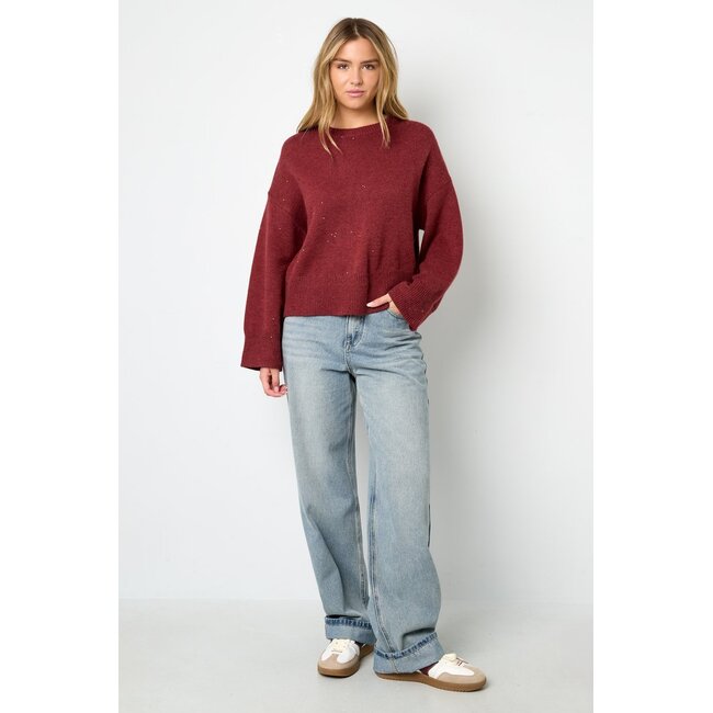 Glinsterende gebreide trui - Karmozijnrood