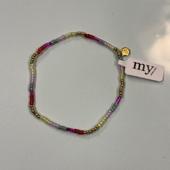 Armband met gekleurde kralen - Goudkleurig