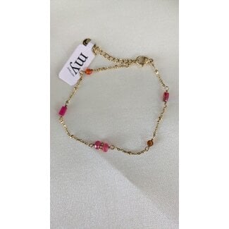 My Jewellery Armband met multikleur kralen  - Roze/Oranje