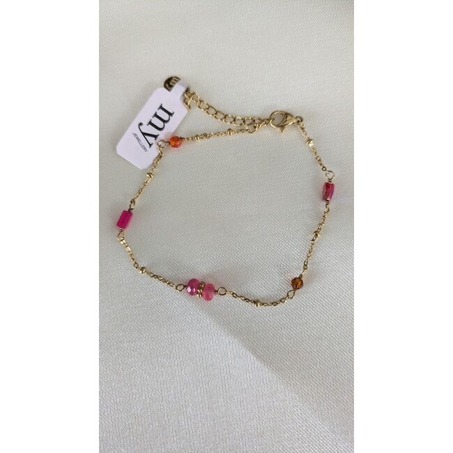 Armband met multikleur kralen  - Roze/Oranje