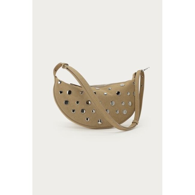 Beige crossbody tas met studs