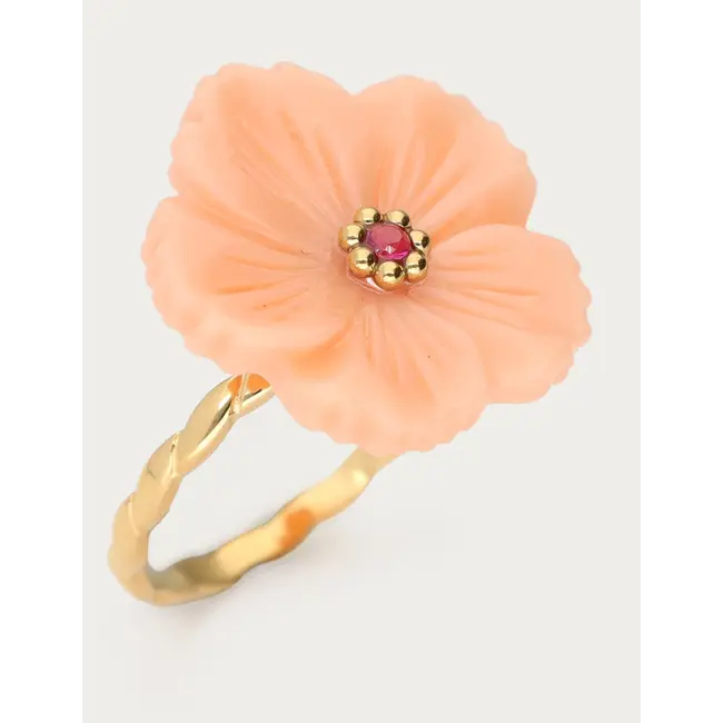 Botanical ring met peach bloem