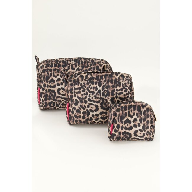 Bruine toilettas set met panterprint