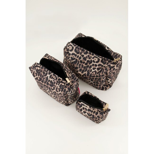 Bruine toilettas set met panterprint
