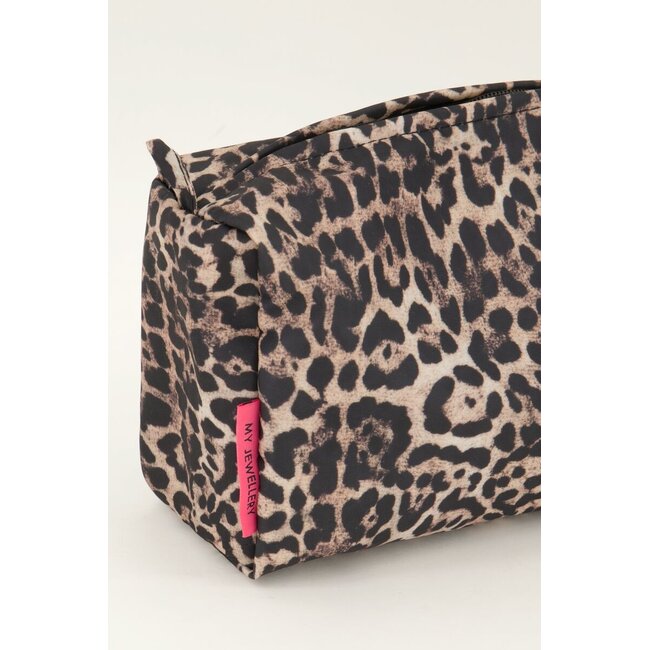 Bruine toilettas set met panterprint