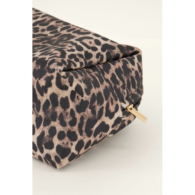 Bruine toilettas set met panterprint