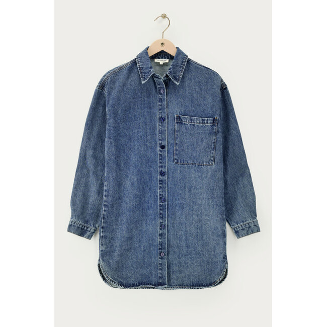 Blauwe denim jurk met strassfranjes