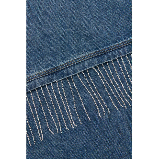 Blauwe denim jurk met strassfranjes