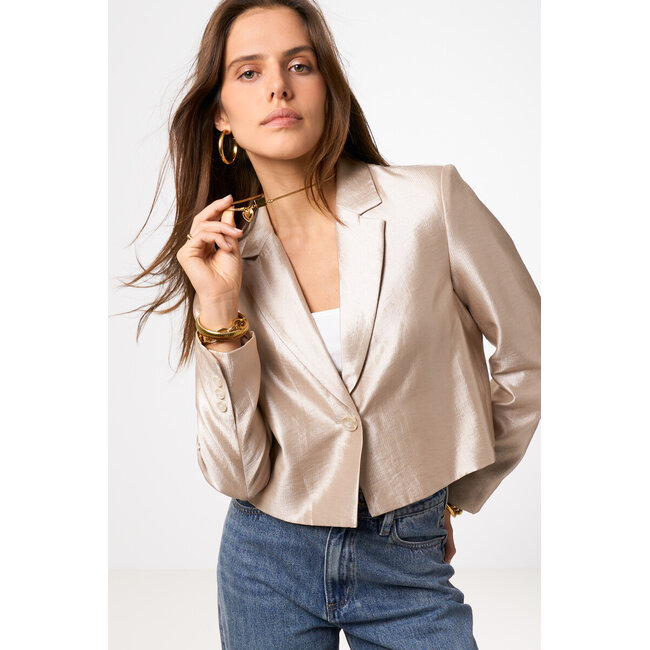 Goudkleurige korte blazer met strik